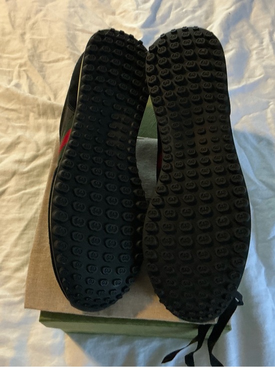 Gucci Black Suede & GG Canvas Sneakers with Green-Red Web - Picture 6 of 6